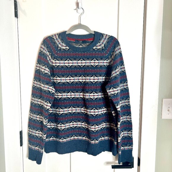 J. Crew Men's 100% Lamb's Wool Fair Isle Ski Apres Crew Neck Sweater Size XL - Picture 2 of 4